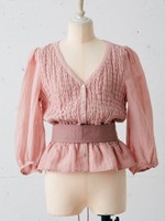 ベルテッドシャーリングブラウス/OFF WHITE