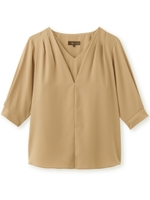 Vネックパウダリーブラウス/ダークブラウン(043)