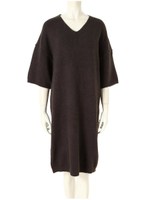 Vネックミディニットワンピース/グレー