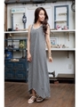 【AZUL by moussy】ソフトCR天竺N/L風ビジューマキシワンピース/柄BLK