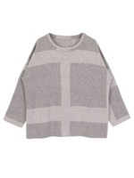 アンゴラ混チェック柄ニットプルオーバー/杢グレー