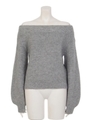 オフショルパフSLV knit TOP/T.GRY