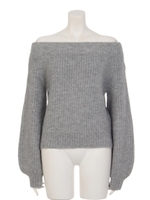 オフショルパフSLV knit TOP/T.GRY