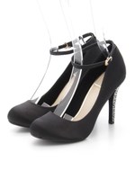 ストーンヒールサテンアンクルストラップパンプス/BLACK