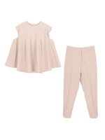 タックブラウスプルオーバー&パンツセットアップ/グレージュ