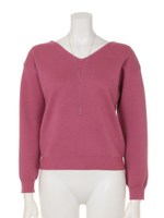 ネックレス付前後Vシンプルニット/ラズベリー