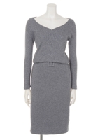 ハートカットドロストニットワンピース/チャコールグレー