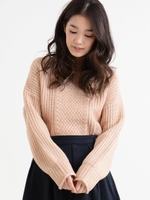 ハイネック柄編みプルオーバー/ネイビー