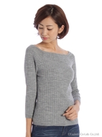 マルチボーダーオフショルトップス/グレー