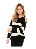 肩開きボーダートップス/WINE