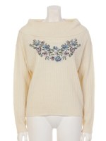 【chille anap】胸花刺繍リブ編みオフタートルニット/IV