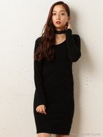 チョーカー付きタイトリブワンピース/ピンク