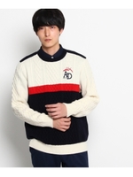 切替配色丸首セーター/ホワイト(002)