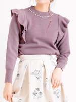 肩フリルビジュー付プルオーバー/アイボリー