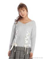 片畦サテンリボンスピンドルプルオーバー/ブルー