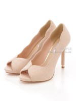 【R&E】スエードスカラップオープントゥパンプス/ブラックスエード