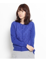 幾何学柄ラッセルレースニットカーディガン/ダークグリーン(023)