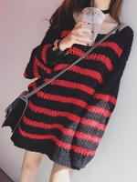 オーバーサイズ赤黒ボーダーモヘアニット/ブラック×レッド