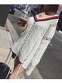 フリンジ透かしVネック配色ルーズケーブルニット/ホワイト