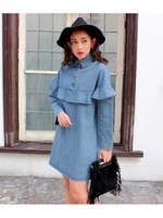 【CHILLE】デニムフリルワンピース/ライトブルー(038)