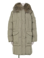 フォックスファー付きコットンダウンロングコート/ライトグレー