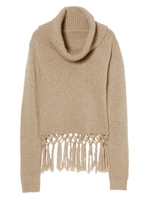 フリンジ長袖ニットトップ/GRAY