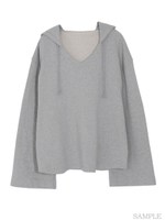 EMBROIDERY Vネックフーディ/グレー