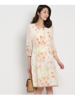 〔洗える〕シフォンフラワーワンピース/ネイビー(193)