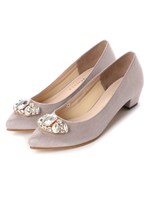 ビジューローヒールパンプス/ライトグレー