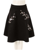 フラワー刺繍フレアスカート/ブラック