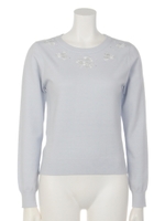 フロント刺繍ビジュー調付ニット/ピンク