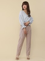 Vネックオフショルダーシャツ/ピンクベージュ