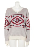 ラインネイティブJQ VネックニットP/O/柄WHT