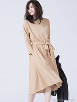 共布ベルト付ツイルカットワンピース/ベージュ