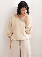 WASHABLE/ 綿シルクニュアンスＶネックプルオーバー[洗濯機で洗える・UVカット]/ネイビーBLK