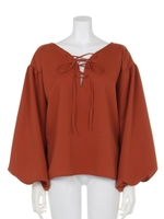 レースアップボリュームスリーブブラウス/RED