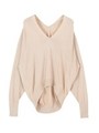 Vネックドルマンライトニットプルオーバー/ベージュ