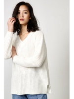 【AZUL by moussy】Vネックルーズニットプルオーバー/O/WHT