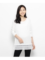 裾レース長袖Tシャツ/ホワイト系(002)