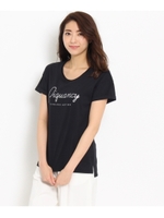 [L]〔洗える〕メタリックロゴTシャツ/サンドベージュ (053)