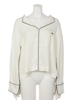 サテンパイピングブラウス/オフホワイト