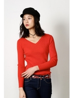 【AZUL by moussy】リブニット長袖プルオーバー/T.GRY