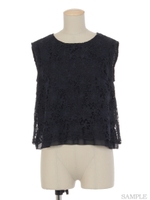 オリジナルフラワーレースブラウス/紺