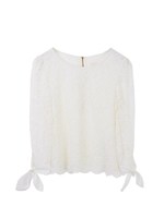 袖リボンラッセルレースプルオーバー/ホワイト