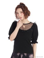 ハートくり抜きシアー切替フリルトップス/ピンク