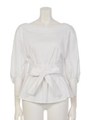 リボンベルト付ボリューム袖ブラウス(ホワイト)/ホワイト