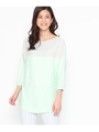 バイカラー七分袖ロングトップス/ライトグリーン(021)