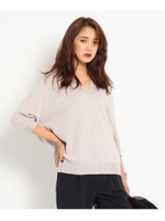 [L]MIXカラーダブルVネックニット/ライトベージュ(451)