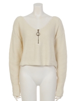 後ろレースアップスプリングニット/ホワイト