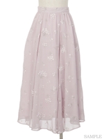小花ブーケ刺繍ロングスカート/ラベンダー